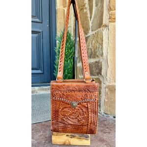 American West Tooled Leather Western Purse – 10x8.5 – Great Condition 👜🤠